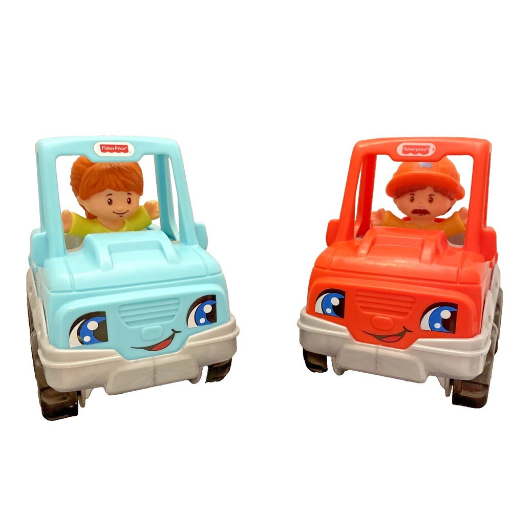 Fisher Price Little People Pickup Trucks & Figures Blue & Orange Lot Of 4